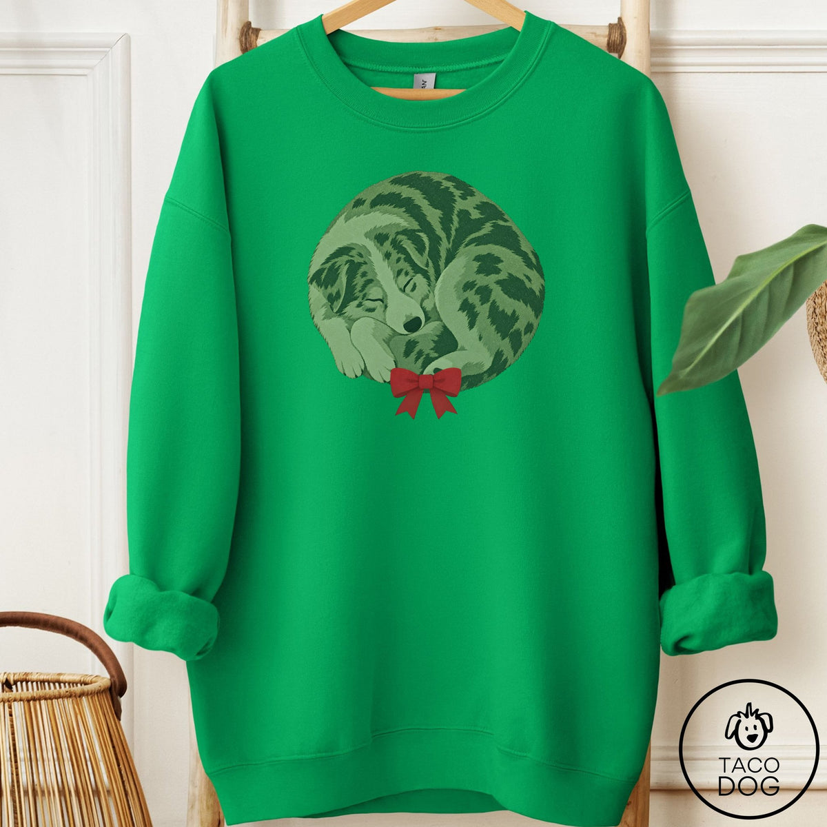 Australian Shepherd Wreath Sweatshirt Irish Green Taco-Dog
