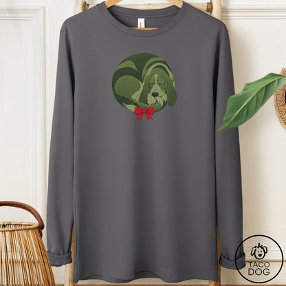 Basset Hound Wreath Long Sleeve Tee Asphalt Taco-Dog