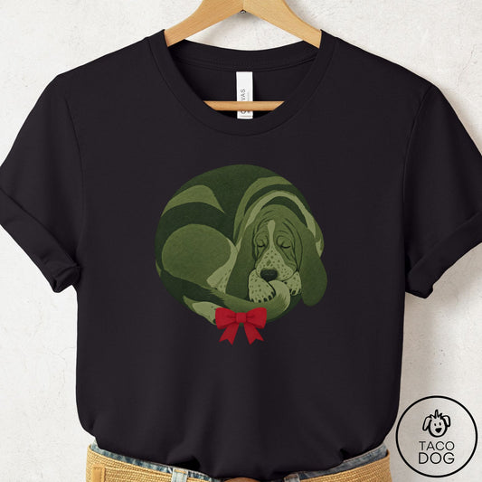 Basset Hound Wreath T-Shirt Black Taco-Dog