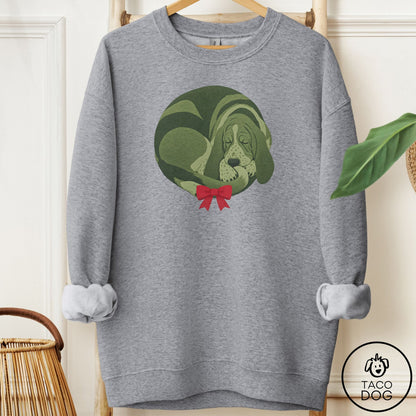 Basset Hound Wreath Sweatshirt Graphite Heather Taco-Dog
