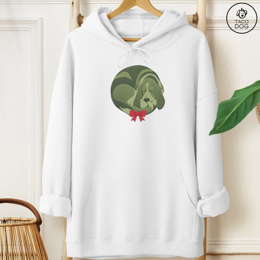 Basset Hound Wreath Hoodie White Taco-Dog