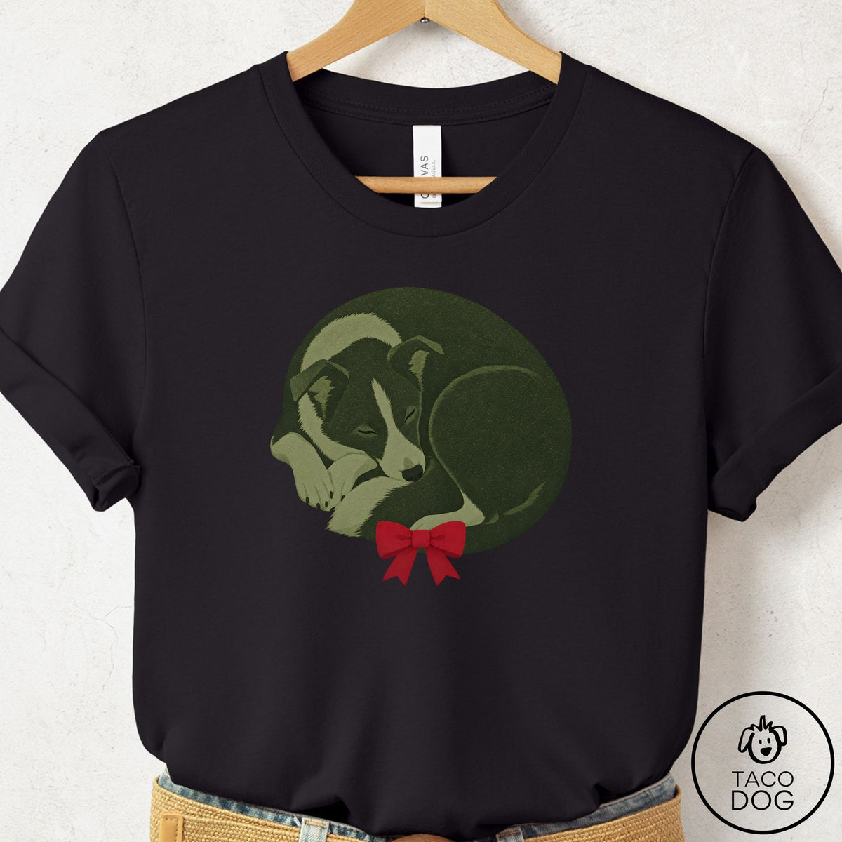 Border Collie Wreath T-Shirt, design close-up