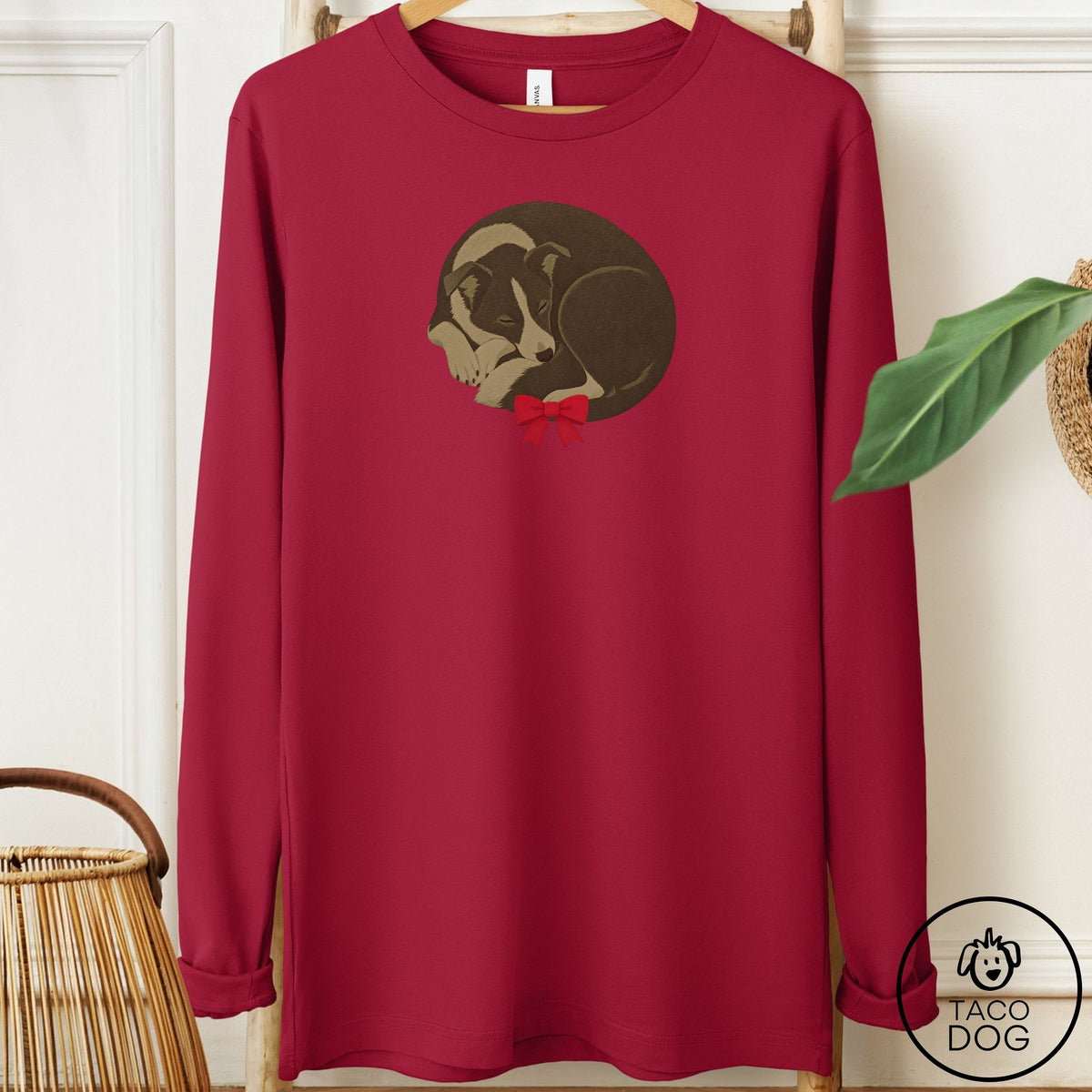 Border Collie Wreath Long Sleeve Tee Cardinal Taco-Dog