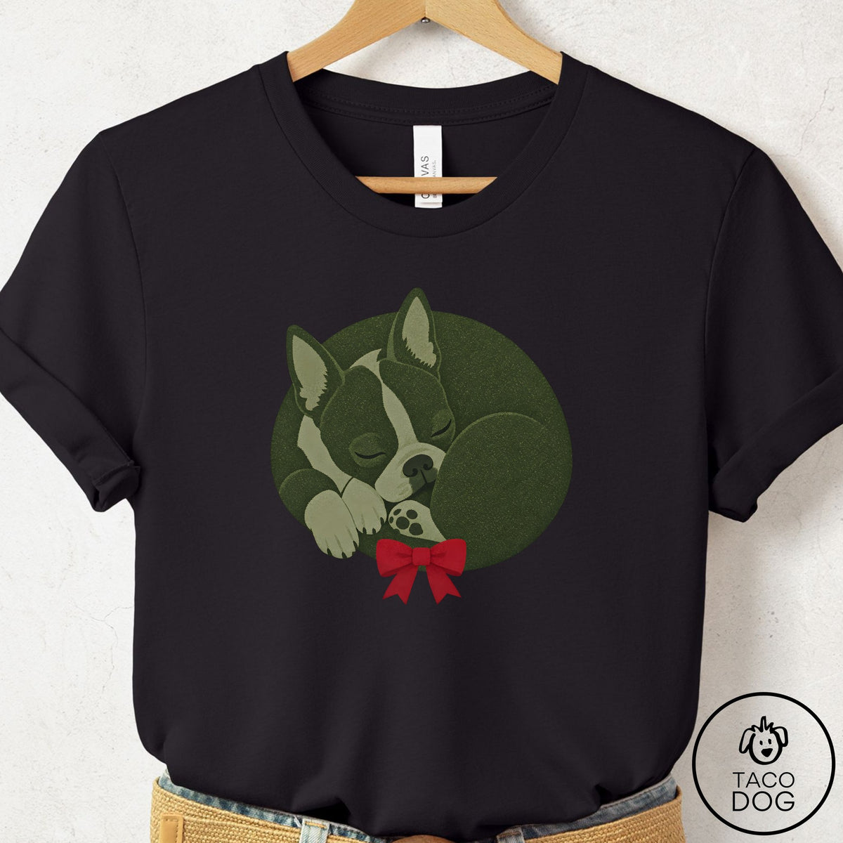 Boston Terrier Wreath T-Shirt, design close-up