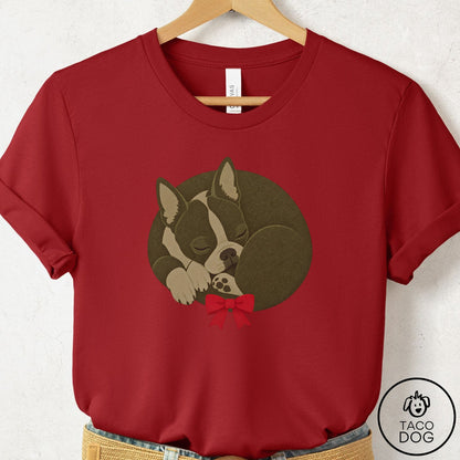 Boston Terrier Wreath T-Shirt Canvas Red Taco-Dog