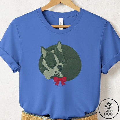 Boston Terrier Wreath T-Shirt Columbia Blue Taco-Dog