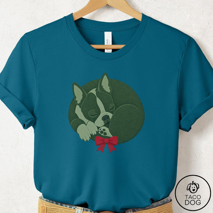 Boston Terrier Wreath T-Shirt Deep Teal Taco-Dog