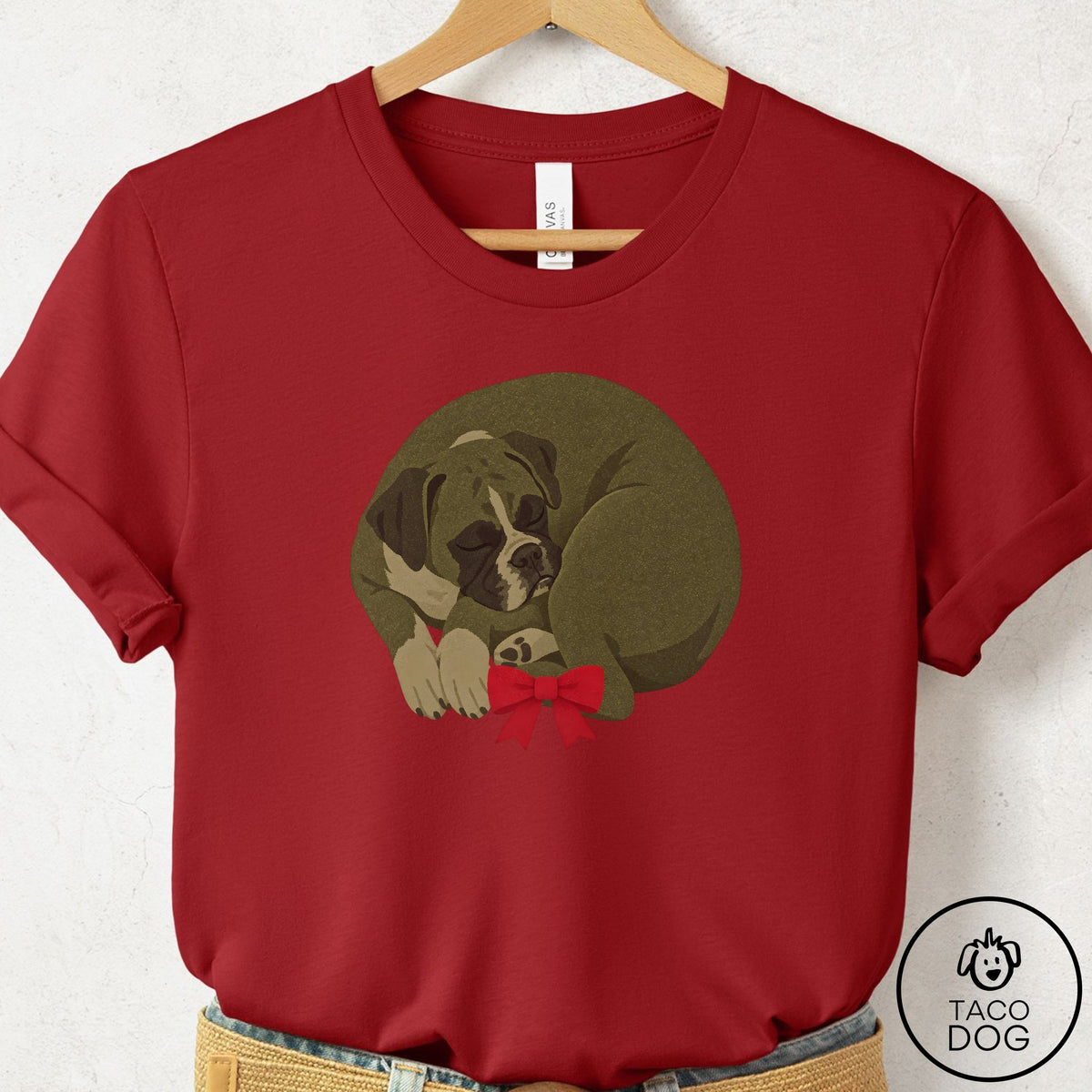 Boxer Wreath T-Shirt Canvas Red Taco-Dog