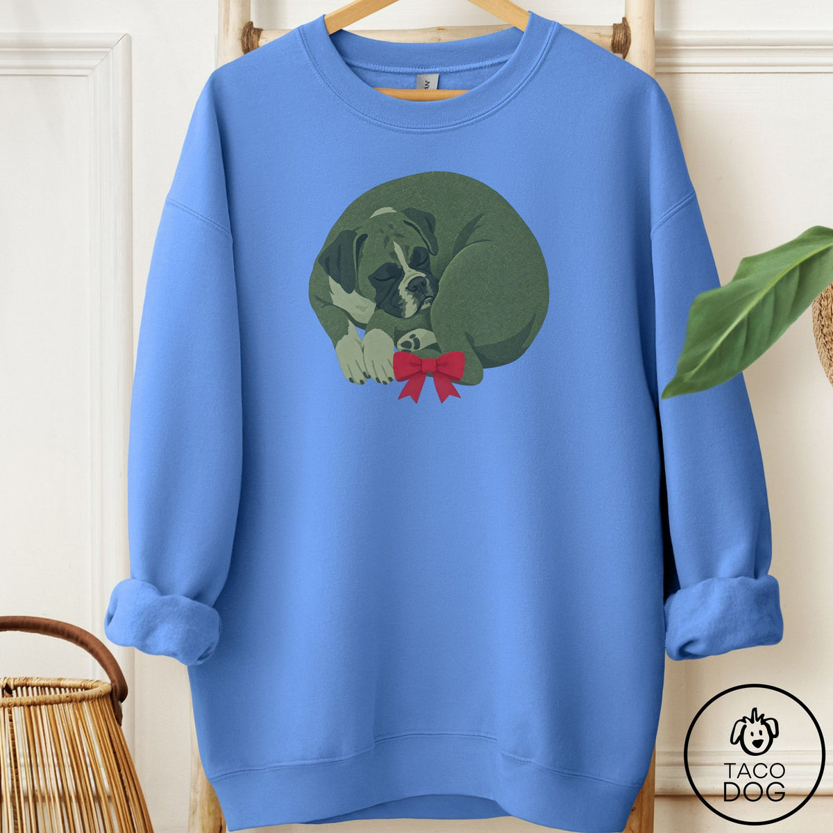 Boxer Wreath Sweatshirt Carolina Blue Taco-Dog