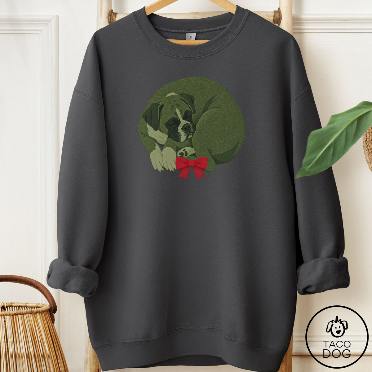 Boxer Wreath Sweatshirt Charcoal Taco-Dog