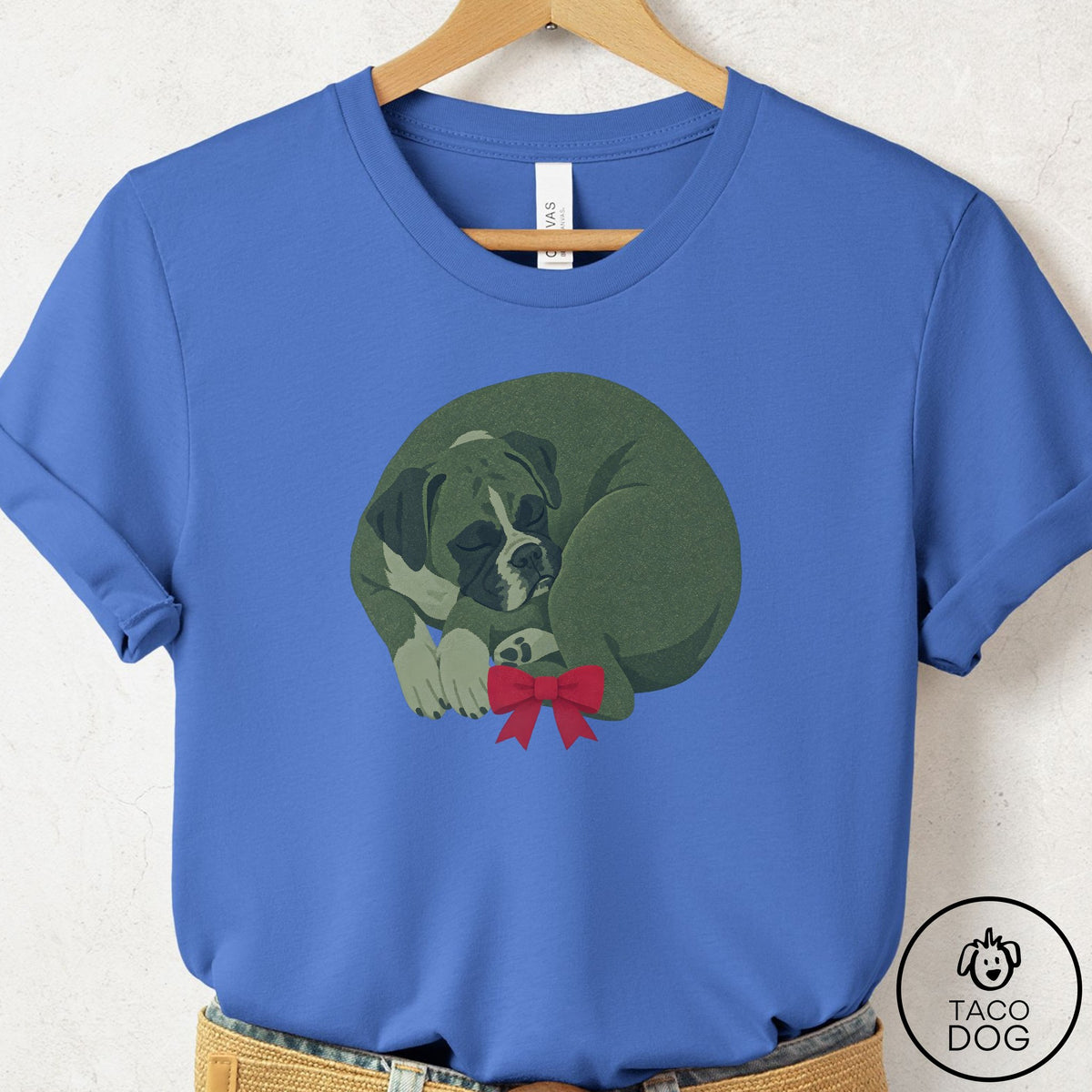 Boxer Wreath T-Shirt Columbia Blue Taco-Dog