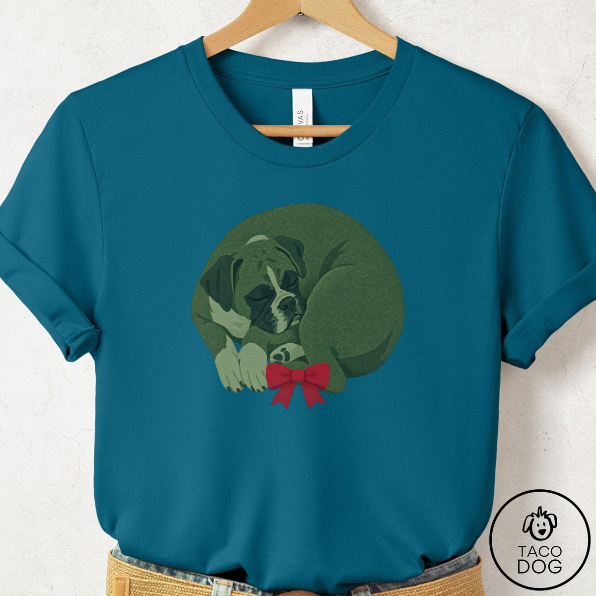 Boxer Wreath T-Shirt Deep Teal Taco-Dog