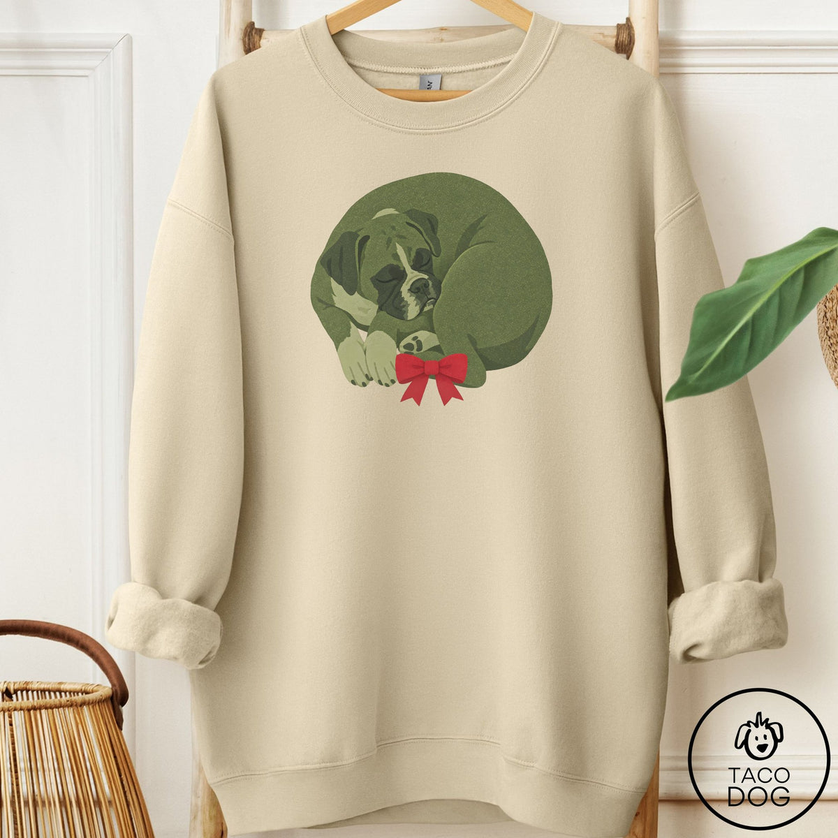 Boxer Wreath Sweatshirt Sand Taco-Dog