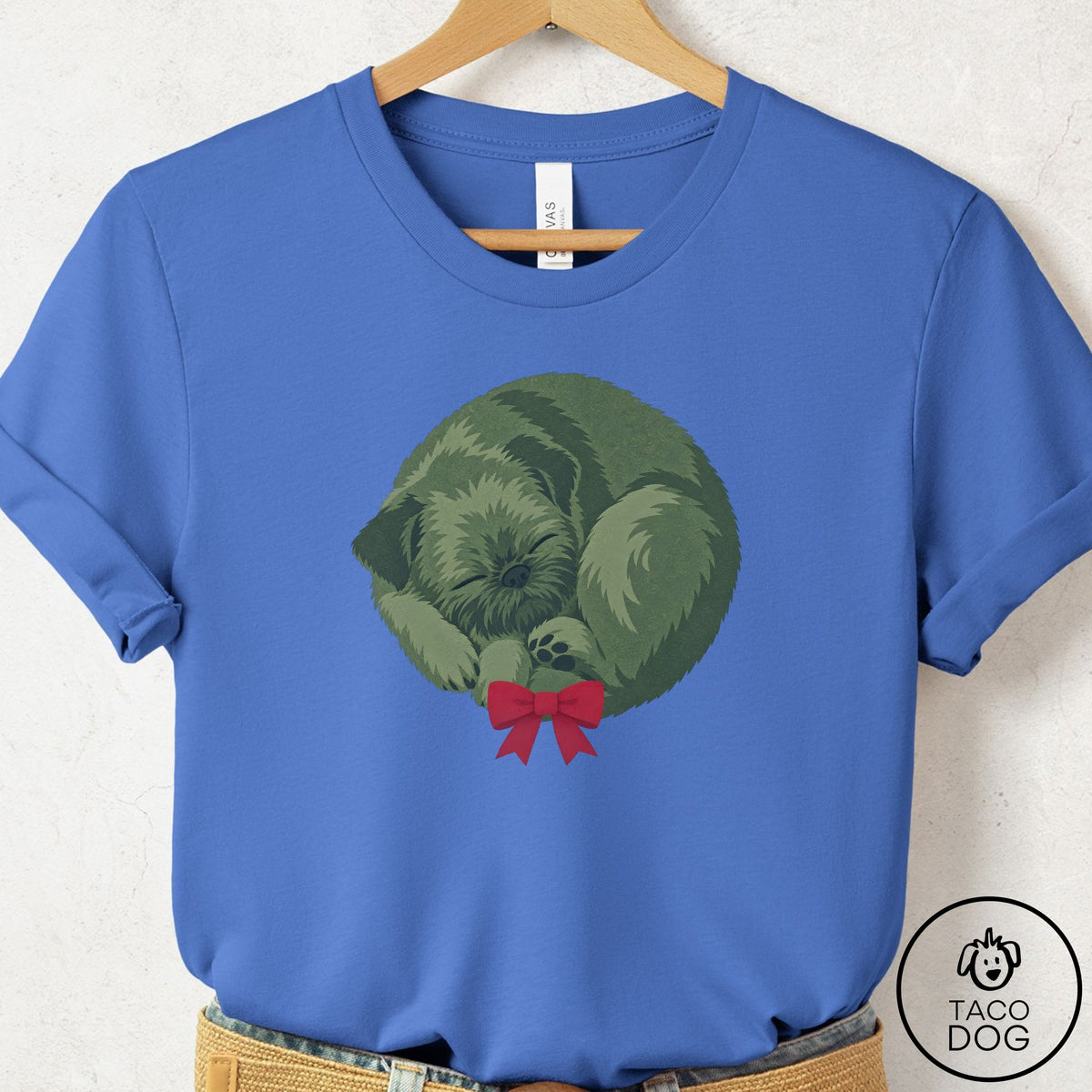 Brussels Griffon Wreath T-Shirt Columbia Blue Taco-Dog