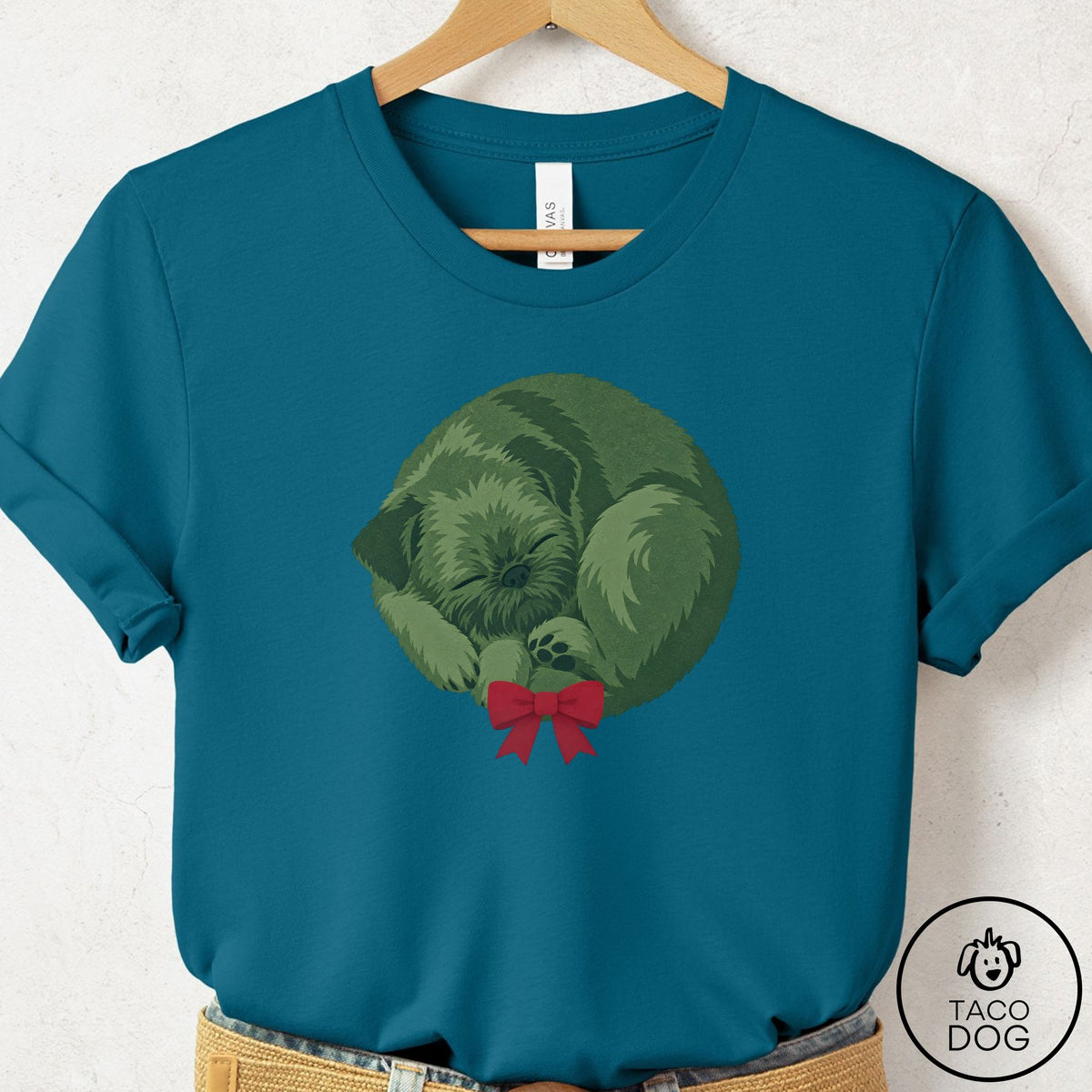 Brussels Griffon Wreath T-Shirt Deep Teal Taco-Dog