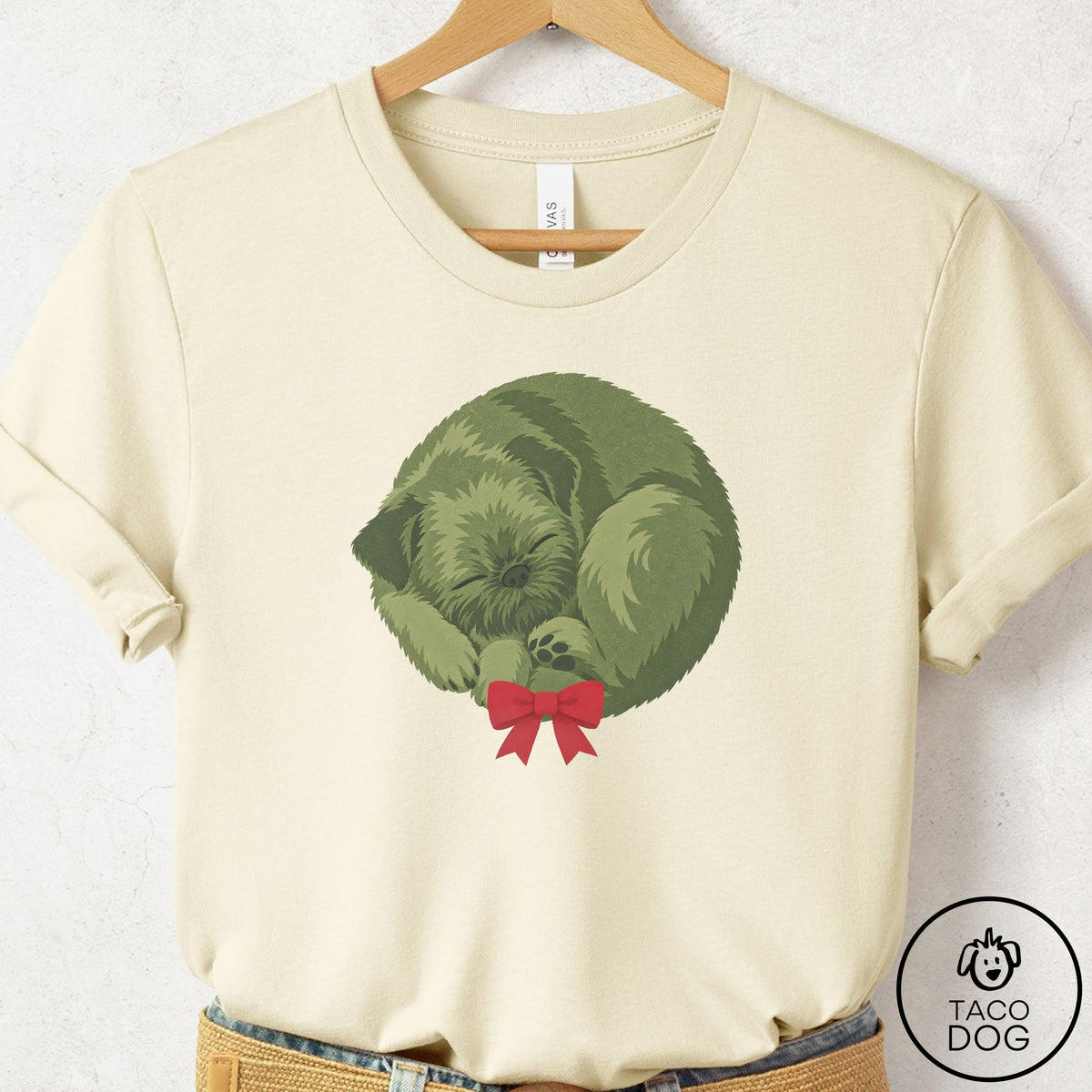 Brussels Griffon Wreath T-Shirt Natural Taco-Dog