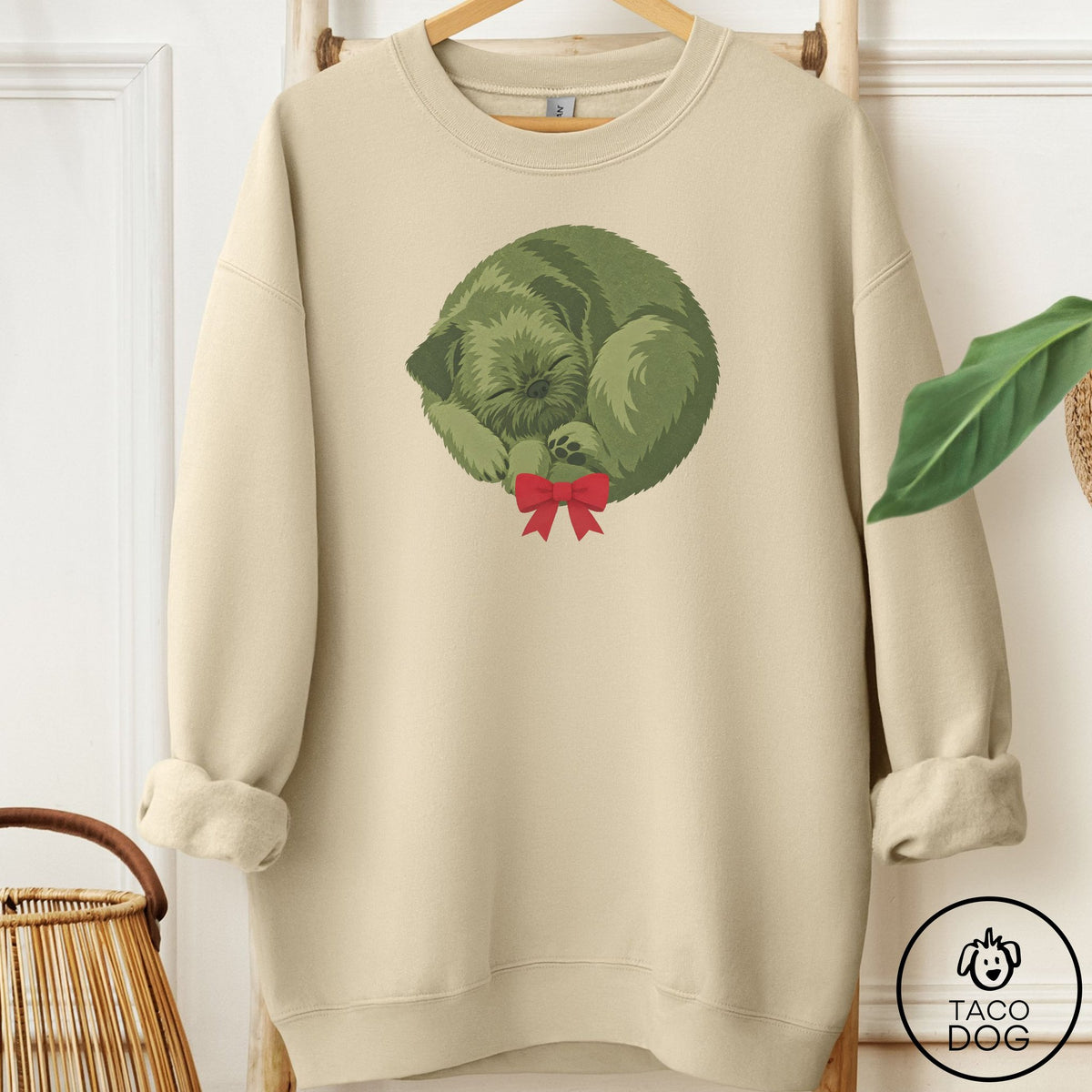 Brussels Griffon Wreath Sweatshirt Sand Taco-Dog