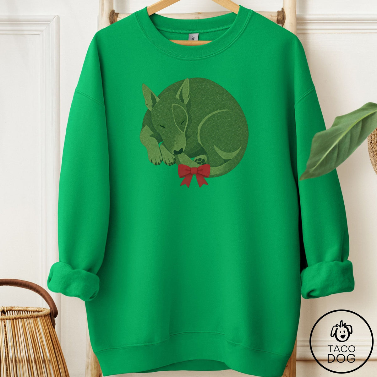 Bull Terrier Wreath Sweatshirt Irish Green Taco-Dog
