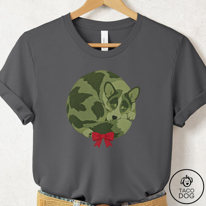Cardigan Welsh Corgi Wreath T-Shirt Asphalt Taco-Dog
