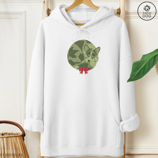 Cardigan Welsh Corgi Wreath Hoodie White Taco-Dog