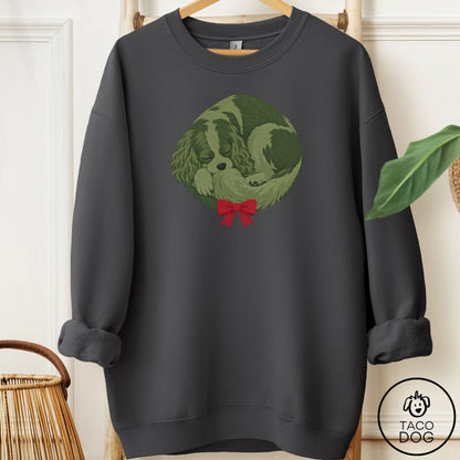 Cavalier King Charles Spaniel Wreath Sweatshirt Charcoal Taco-Dog