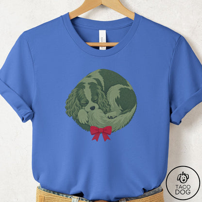 Cavalier King Charles Spaniel Wreath T-Shirt Columbia Blue Taco-Dog