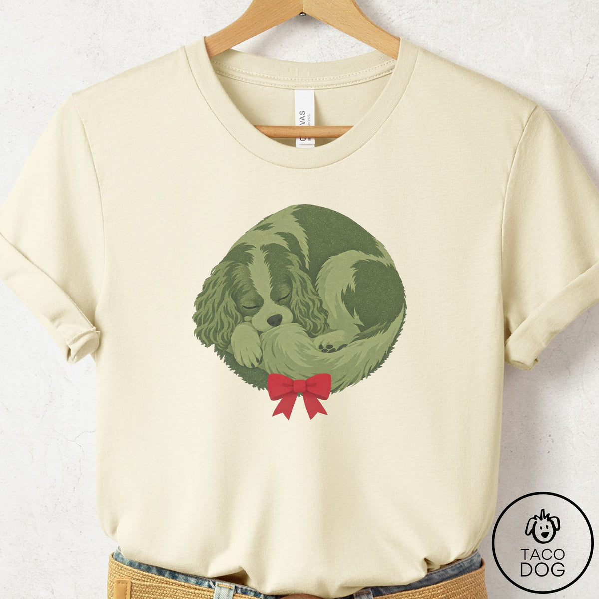 Cavalier King Charles Spaniel Wreath T-Shirt Natural Taco-Dog