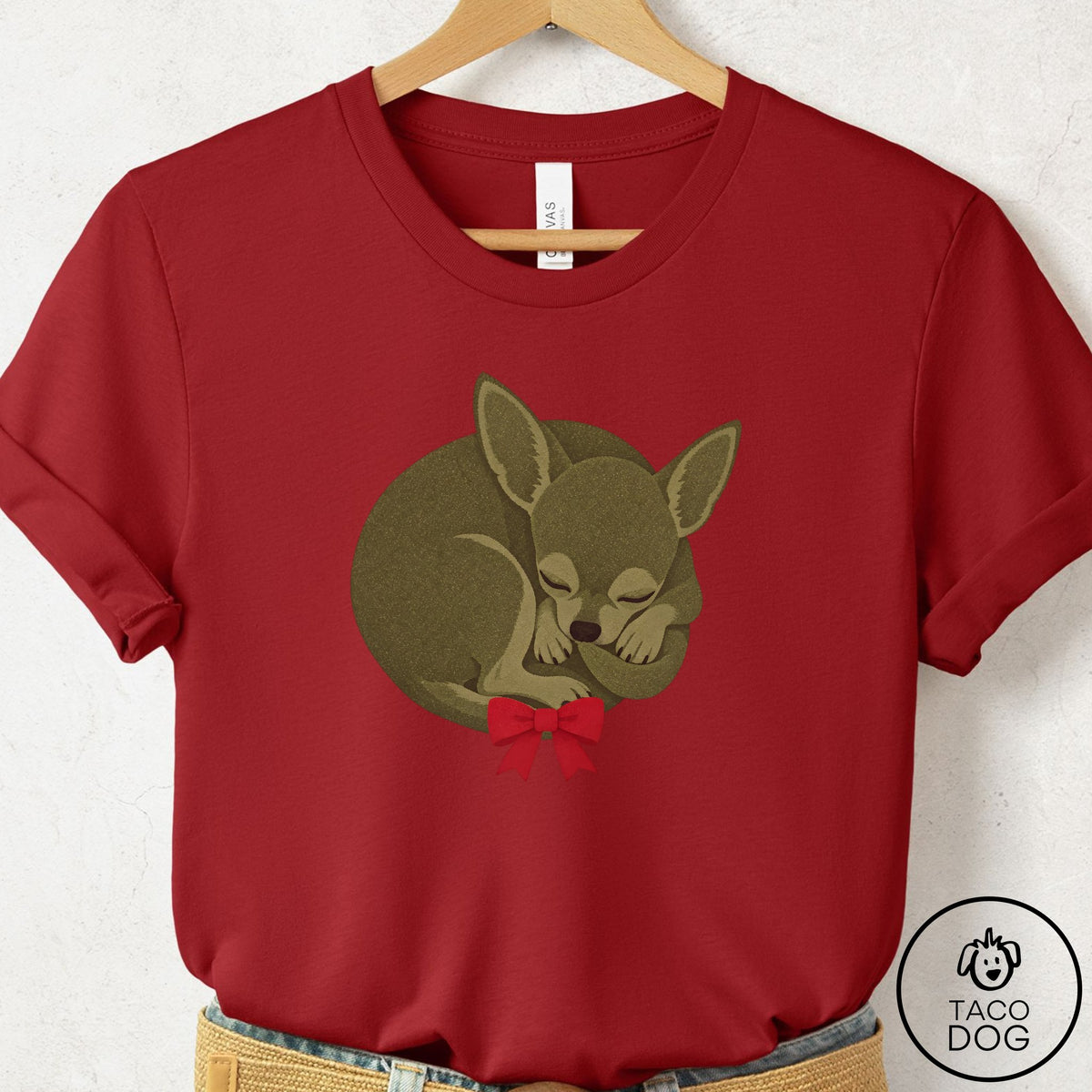 Chihuahua Wreath T-Shirt Canvas Red Taco-Dog