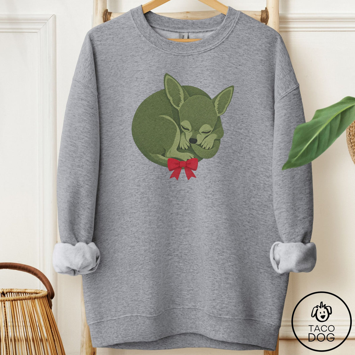 Chihuahua Wreath Sweatshirt Graphite Heather Taco-Dog