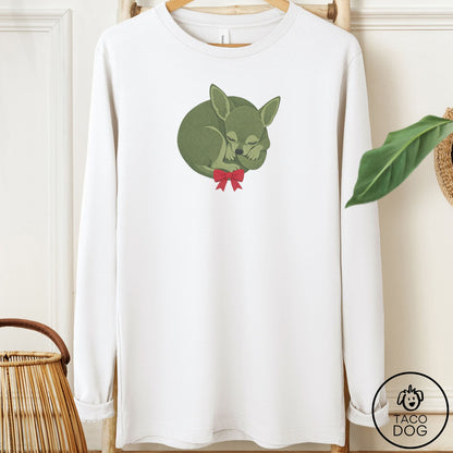 Chihuahua Wreath Long Sleeve Tee White Taco-Dog