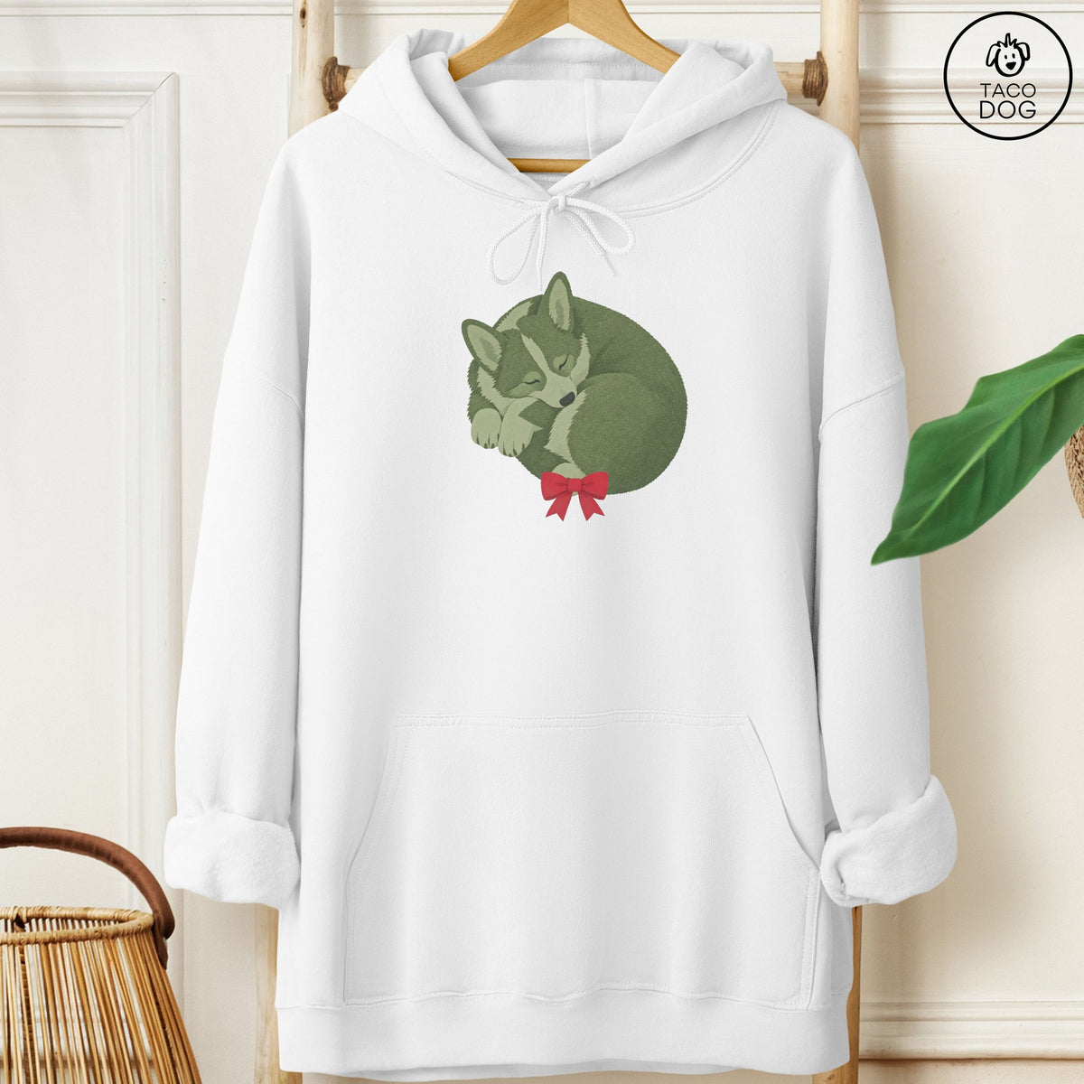 Corgi Wreath Hoodie White Taco-Dog