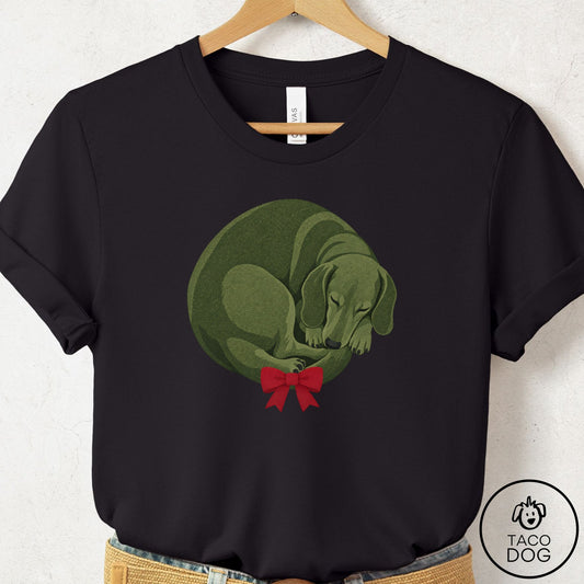 Dachshund Wreath T-Shirt Black Taco-Dog