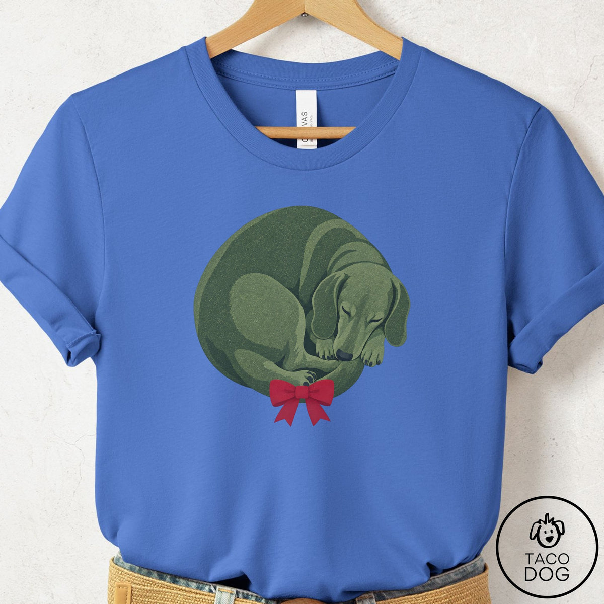 Dachshund Wreath T-Shirt Columbia Blue Taco-Dog