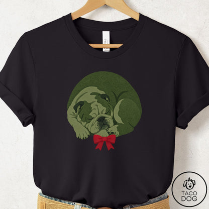 English Bulldog Wreath T-Shirt Black Taco-Dog