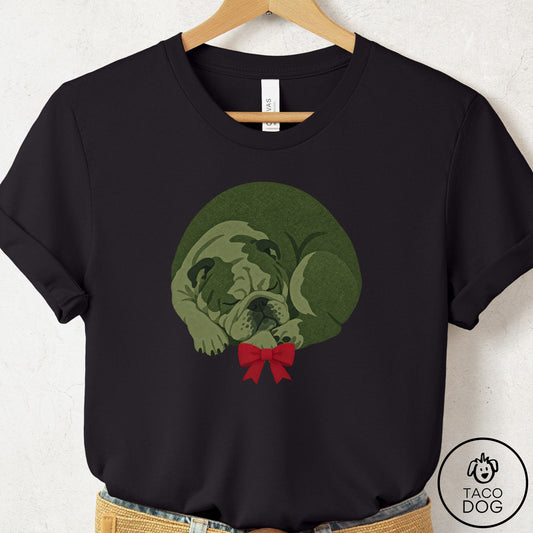 English Bulldog Wreath T-Shirt Black Taco-Dog