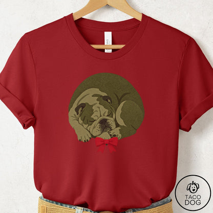 English Bulldog Wreath T-Shirt Canvas Red Taco-Dog