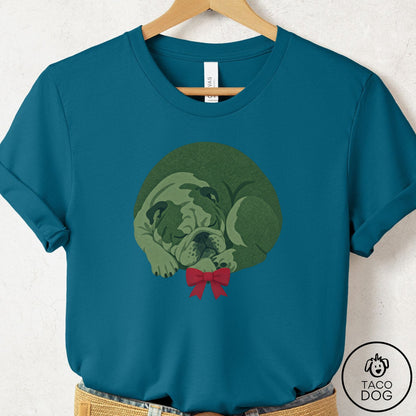 English Bulldog Wreath T-Shirt Deep Teal Taco-Dog