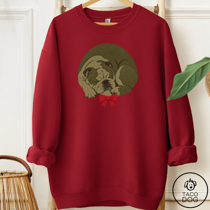 English Bulldog Wreath Sweatshirt Garnet Taco-Dog