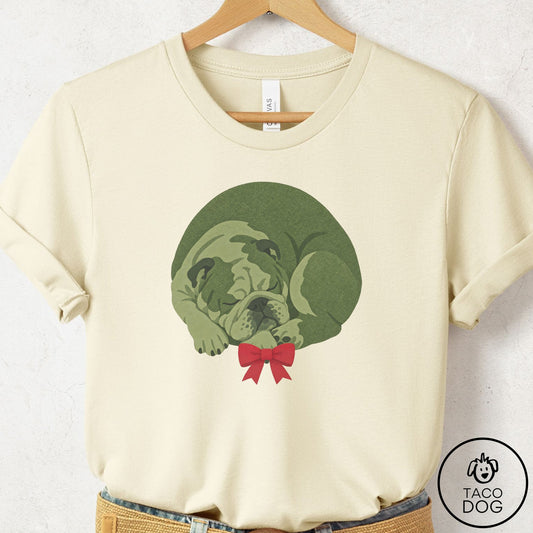 English Bulldog Wreath T-Shirt Natural Taco-Dog