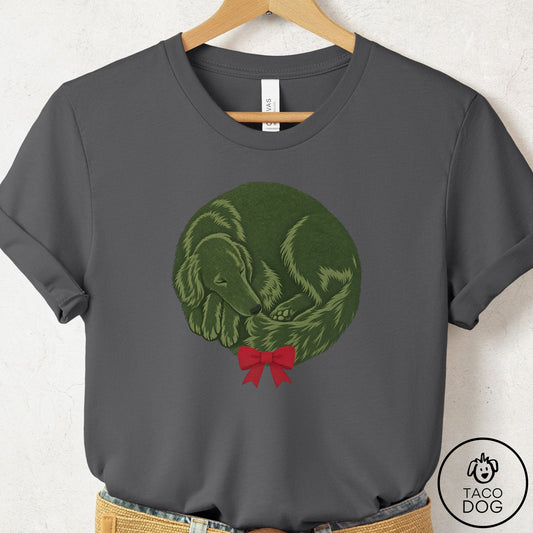 Flat-Coated Retriever Wreath T-Shirt Asphalt Taco-Dog