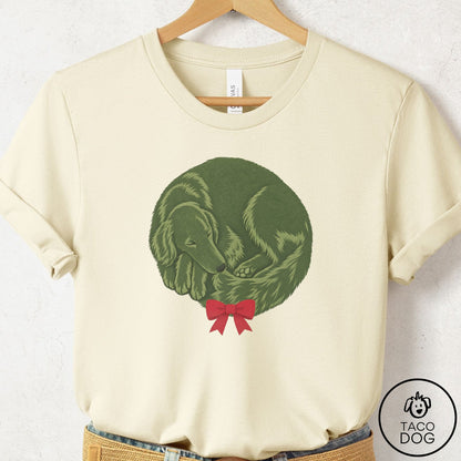 Flat-Coated Retriever Wreath T-Shirt Natural Taco-Dog