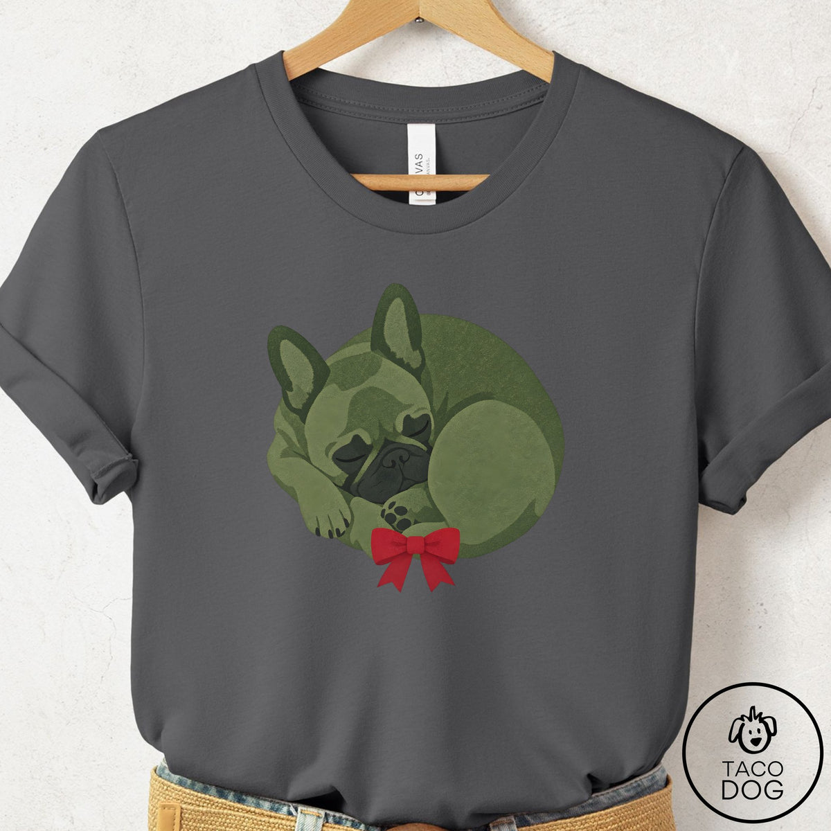 French Bulldog Frenchie Wreath T-Shirt Asphalt Taco-Dog