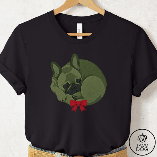 French Bulldog Frenchie Wreath T-Shirt Black Taco-Dog