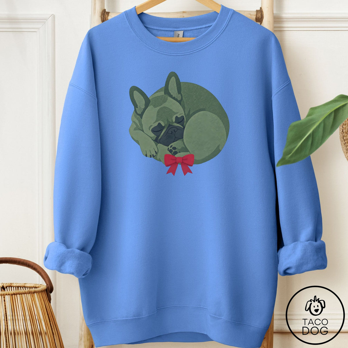 French Bulldog Frenchie Wreath Sweatshirt Carolina Blue Taco-Dog
