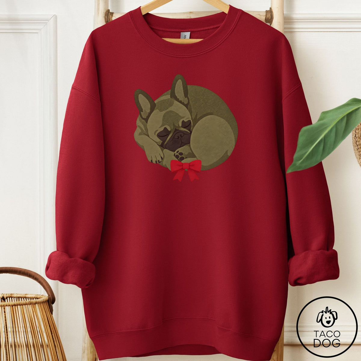 French Bulldog Frenchie Wreath Sweatshirt Garnet Taco-Dog