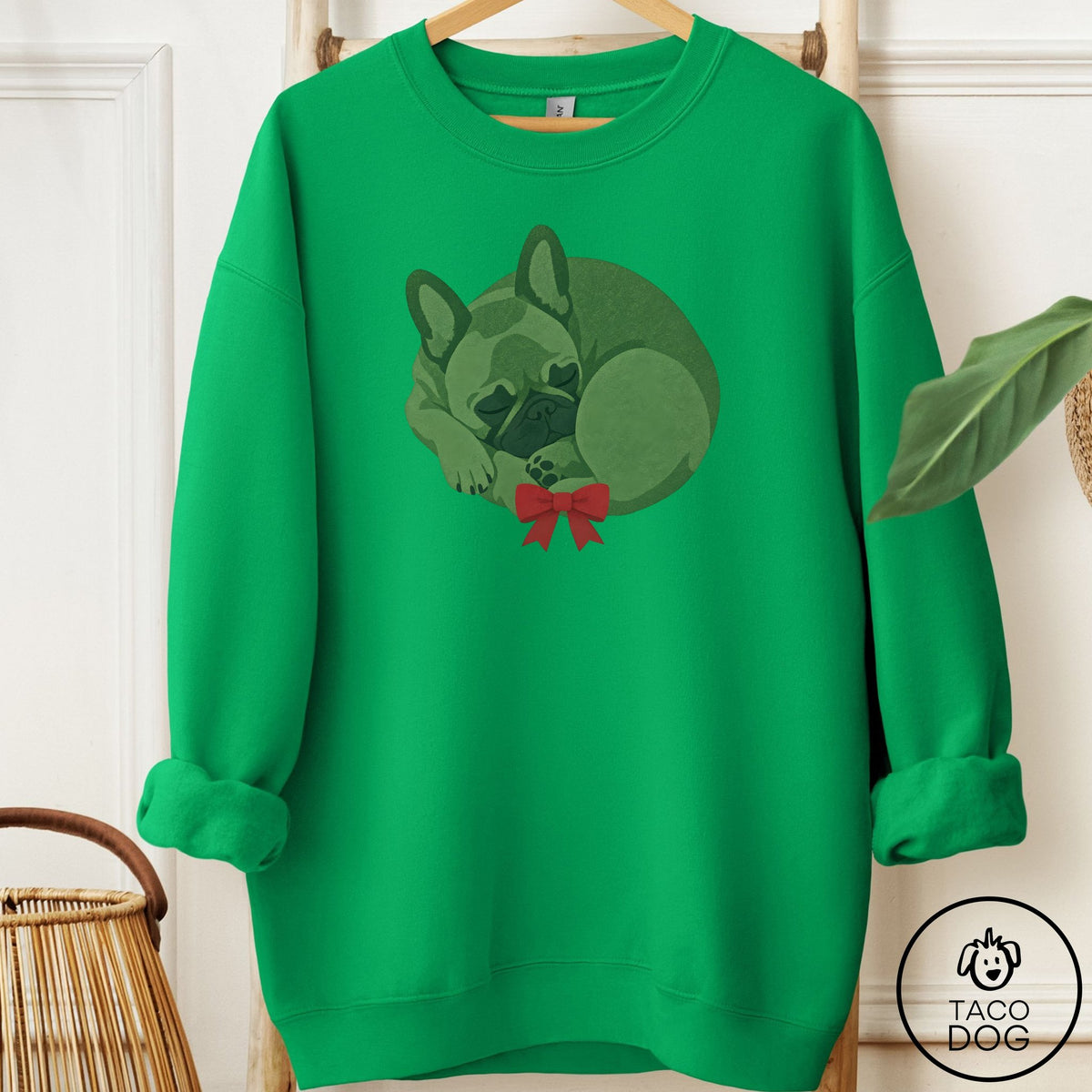 French Bulldog Frenchie Wreath Sweatshirt Irish Green Taco-Dog