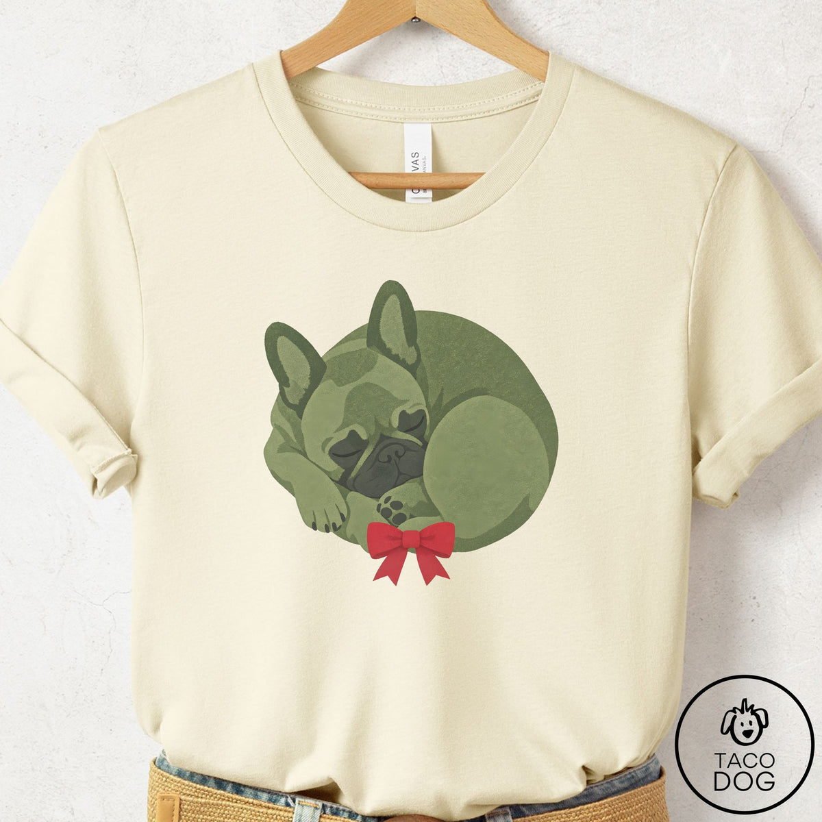 French Bulldog Frenchie Wreath T-Shirt Natural Taco-Dog