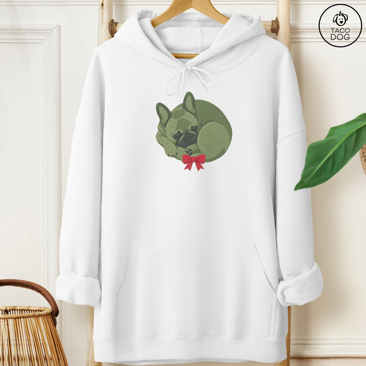 French Bulldog Frenchie Wreath Hoodie White Taco-Dog