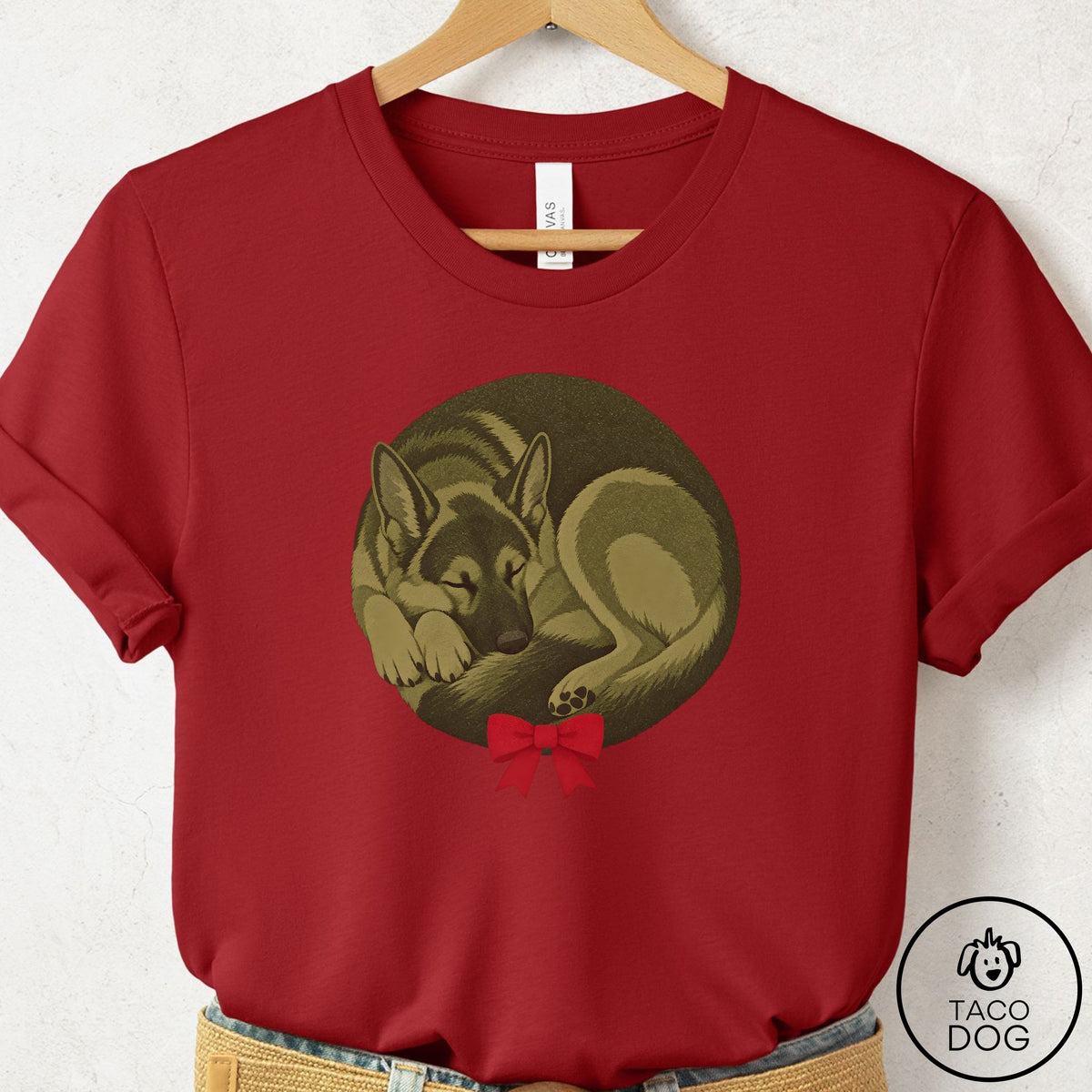 German Shepherd Wreath T-Shirt Canvas Red Taco-Dog