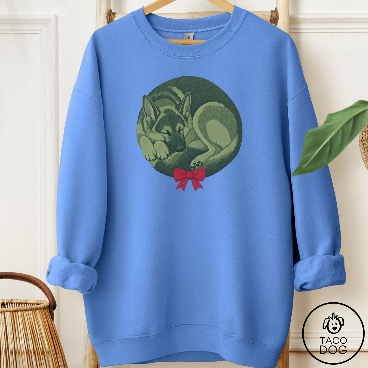 German Shepherd Wreath Sweatshirt Carolina Blue Taco-Dog